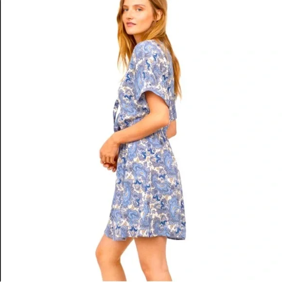 H&M Blue Paisley Tie Front Floral Mini Dress
